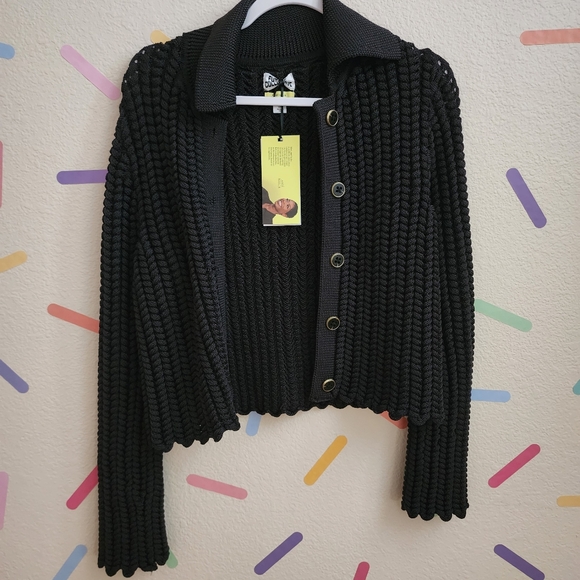 Jenee Naylor Braided Button Front Cardigan NWT Black Size MEDIUM - Picture 3 of 10